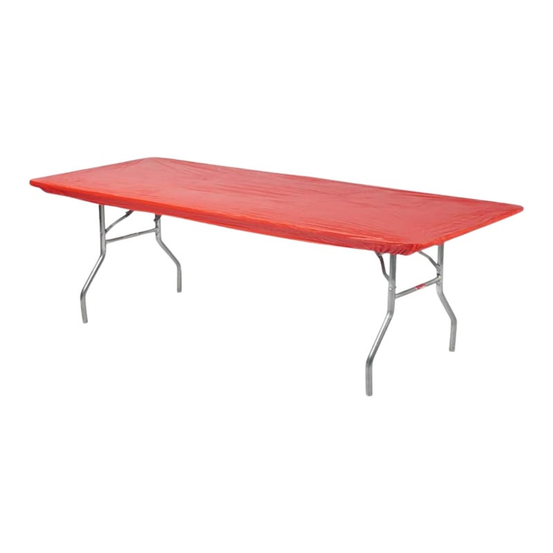 Kwik-Covers 6' Rectangle Plastic Table Covers 30" x 72", Bundle of 5 (Red) - Image 1